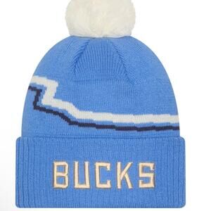 New Era NBA Milwaukee Bucks Blue Cuffed Pom Knit Winter Hat, New
